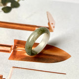 16mm A-Grade Natural White Yellowish Green Jadeite Abacus Ring Band No. 161832