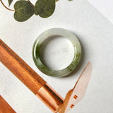 16mm A-Grade Natural White Yellowish Green Jadeite Abacus Ring Band No. 161832