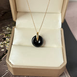 A-Grade Natural Black Jadeite Bagel Pendant (Gold Drop Bail) No. 172851