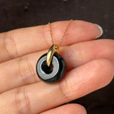 A-Grade Natural Black Jadeite Bagel Pendant (Gold Drop Bail) No. 172851