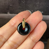 A-Grade Natural Black Jadeite Bagel Pendant (Gold Drop Bail) No. 172851