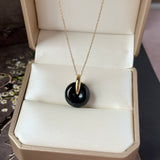 A-Grade Natural Black Jadeite Bagel Pendant (Gold Drop Bail) No. 172852