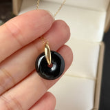 A-Grade Natural Black Jadeite Bagel Pendant (Gold Drop Bail) No. 172852