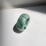 19.3mm A-Grade Natural Bluish Green Floral Jadeite Ring Band No: 161559