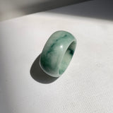 19.3mm A-Grade Natural Bluish Green Floral Jadeite Ring Band No: 161559