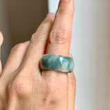 19.3mm A-Grade Natural Bluish Green Floral Jadeite Ring Band No: 161559