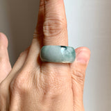 19.3mm A-Grade Natural Bluish Green Floral Jadeite Ring Band No: 161559