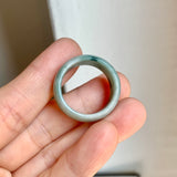 19.3mm A-Grade Natural Bluish Green Floral Jadeite Ring Band No: 161559