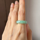 17.5mm A-Grade Natural Moss On Snow Jadeite Ring Band No. 162565