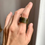 17.2mm A-Grade Natural Earthy Tone Jadeite Archer Ring Band No. 161925
