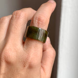 17.2mm A-Grade Natural Earthy Tone Jadeite Archer Ring Band No. 161925