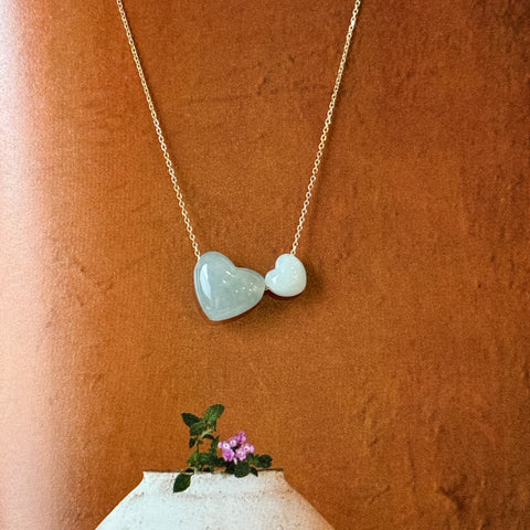 A-Grade Natural Jadeite Heart Bean Pendants No.172857 & 172858