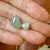 A-Grade Natural Jadeite Heart Bean Pendants No.172857 & 172858