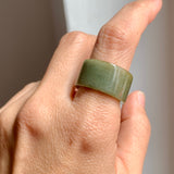17.2mm A-Grade Natural Dark Yellowish Green Jadeite Archer Ring Band No. 161923