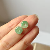 SOLD OUT: A-Grade Natural Apple Green Jadeite Donut Stud Earring (Lilac Flower) No. 180153