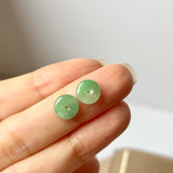SOLD OUT: A-Grade Natural Apple Green Jadeite Donut Stud Earring (Lilac Flower) No. 180153