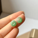 SOLD OUT: A-Grade Natural Apple Green Jadeite Donut Stud Earring (Lilac Flower) No. 180153
