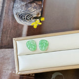 4.6 cts Icy A-Grade Natural Apple Green Jadeite Leaf Pair No. 180923