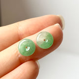 SOLD OUT: A-Grade Natural Apple Green Jadeite Donut Stud Earring (Lilac Flower) No. 180153