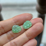 4.6 cts Icy A-Grade Natural Apple Green Jadeite Leaf Pair No. 180923