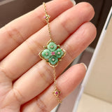 A-Grade Natural Moss On Snow Jadeite Osmanthus Flowers Bracelet No.190497
