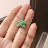 A-Grade Natural Moss On Snow Jadeite Osmanthus Flowers Bracelet No.190497