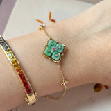 A-Grade Natural Moss On Snow Jadeite Osmanthus Flowers Bracelet No.190497