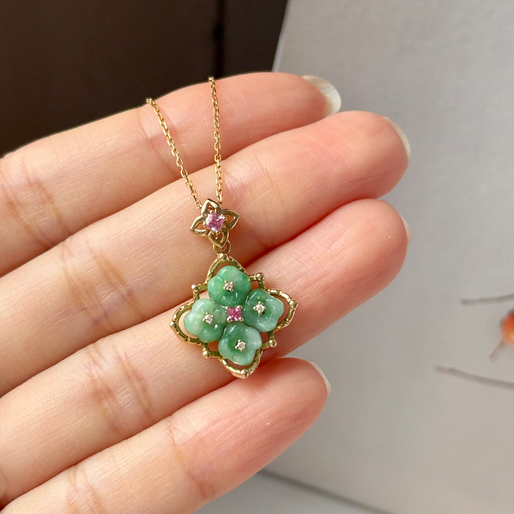 A-Grade Natural Moss On Snow Jadeite Osmanthus Flower Pendant No. 172859