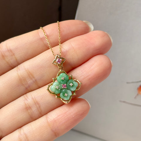 A-Grade Natural Moss On Snow Jadeite Osmanthus Flower Pendant No. 172859