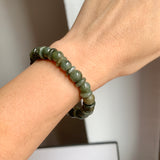 8.6mm A-Grade Natural Dark Green Jadeite Beaded Bracelet No.190169