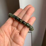 8.6mm A-Grade Natural Dark Green Jadeite Beaded Bracelet No.190169