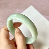 53.8mm A-Grade Natural Light Green Jadeite Modern Oval Bangle No. 152034