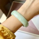 53.8mm A-Grade Natural Light Green Jadeite Modern Oval Bangle No. 152034