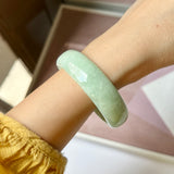 53.8mm A-Grade Natural Light Green Jadeite Modern Oval Bangle No. 152034