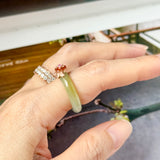 17.1mm A-Grade Natural Bluish Floral Yellow Jadeite Joseon Ring (Red Sakura Flower) No.162577