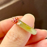 17.1mm A-Grade Natural Bluish Floral Yellow Jadeite Joseon Ring (Red Sakura Flower) No.162577