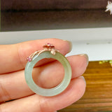 17.1mm A-Grade Natural Bluish Floral Yellow Jadeite Joseon Ring (Red Sakura Flower) No.162577