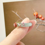 17.1mm A-Grade Natural Bluish Floral Yellow Jadeite Joseon Ring (Red Sakura Flower) No.162578