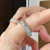 17.1mm A-Grade Natural Bluish Floral Yellow Jadeite Joseon Ring (Red Sakura Flower) No.162578