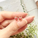 Icy A-Grade Natural Red Jadeite Heart Locket Stud Earring No.180741