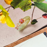 17.2mm A-Grade Natural Bluish Floral Yellow Jadeite Joseon Ring (Red Sakura Flower) No.162579