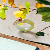 17.2mm A-Grade Natural Bluish Floral Yellow Jadeite Joseon Ring (Red Sakura Flower) No.162579