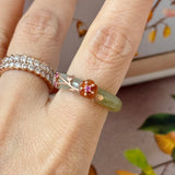 17.2mm A-Grade Natural Bluish Floral Yellow Jadeite Joseon Ring (Red Sakura Flower) No.162579