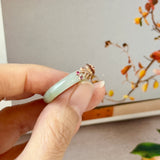 17.2mm A-Grade Natural Bluish Floral Yellow Jadeite Joseon Ring (Red Sakura Flower) No.162579