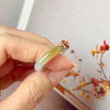 17.2mm A-Grade Natural Bluish Floral Yellow Jadeite Joseon Ring (Red Sakura Flower) No.162580