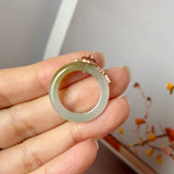 17.2mm A-Grade Natural Bluish Floral Yellow Jadeite Joseon Ring (Red Sakura Flower) No.162580