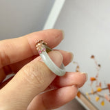 17.2mm A-Grade Natural Bluish Floral Yellow Jadeite Joseon Ring (Red Sakura Flower) No.162580