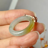 17.2mm A-Grade Natural Bluish Floral Yellow Jadeite Joseon Ring (Red Sakura Flower) No.162580