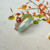 17.2mm A-Grade Natural Bluish Floral Yellow Jadeite Joseon Ring (Red Sakura Flower) No.162581