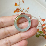 17.2mm A-Grade Natural Bluish Floral Yellow Jadeite Joseon Ring (Red Sakura Flower) No.162581